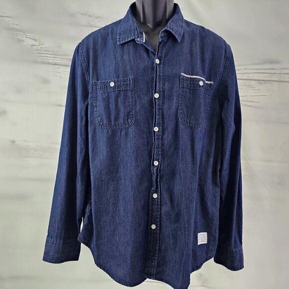 Adam Levine Men’s Blue Denim Button Up Long Sleeve Shirt - Size Large - Picture 12 of 13